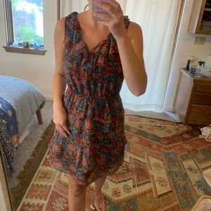 Eliot Floral red and blue Ruffle Silk Dress